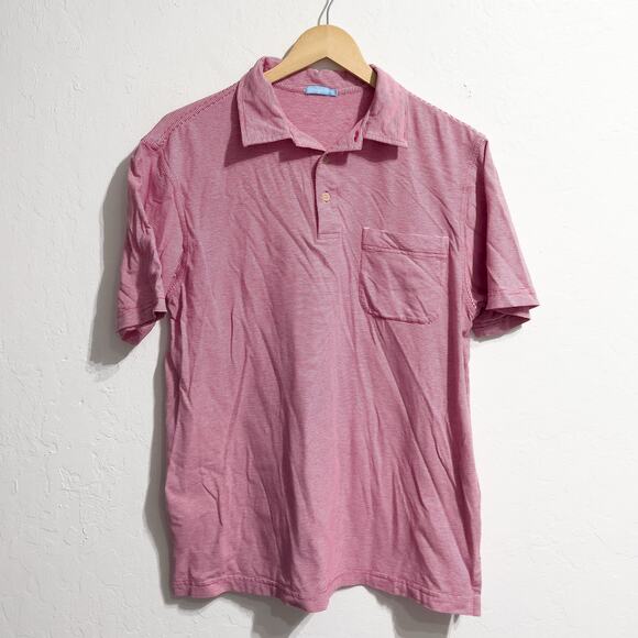 J. McLaughlin Shirt Mens Medium Red Striped Polo Short Sleeve Button Cotton - Picture 1 of 6